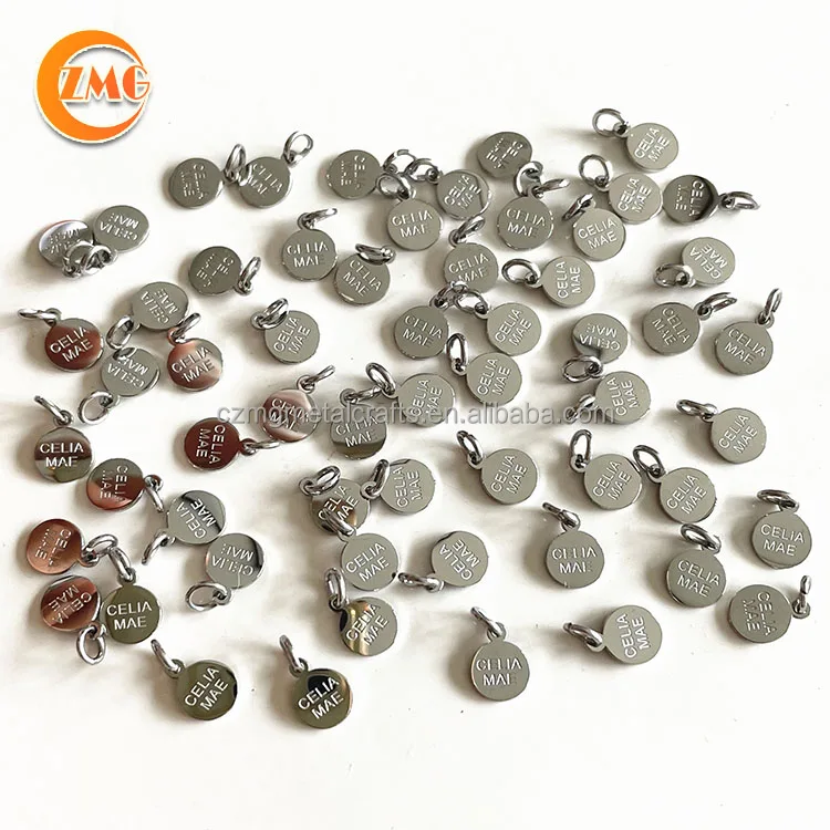 wholesale high quality polished two sides engraved small round shape stainless steel custom jewelry tags