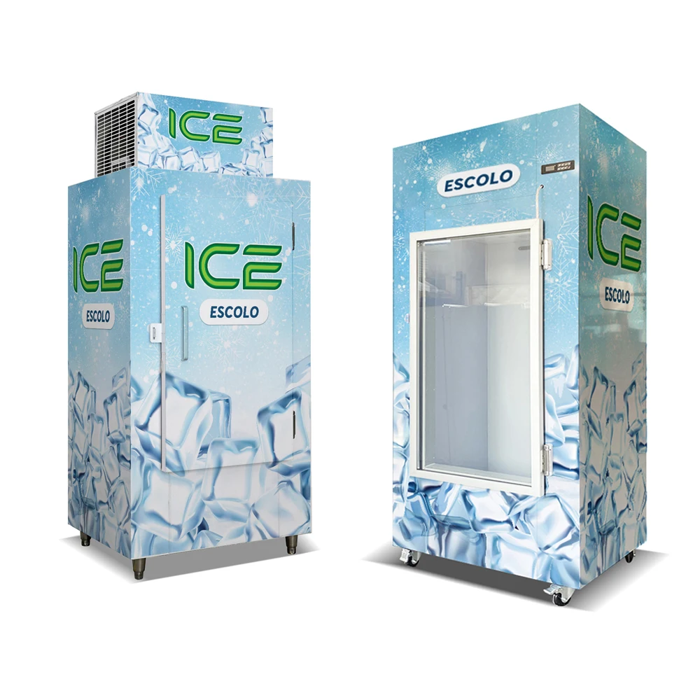 CE Certified Commercial Indoor And Outdoor Ice Boxes Glass Door Ice Cube Bagged Refrigerated Ice Storage Bin
