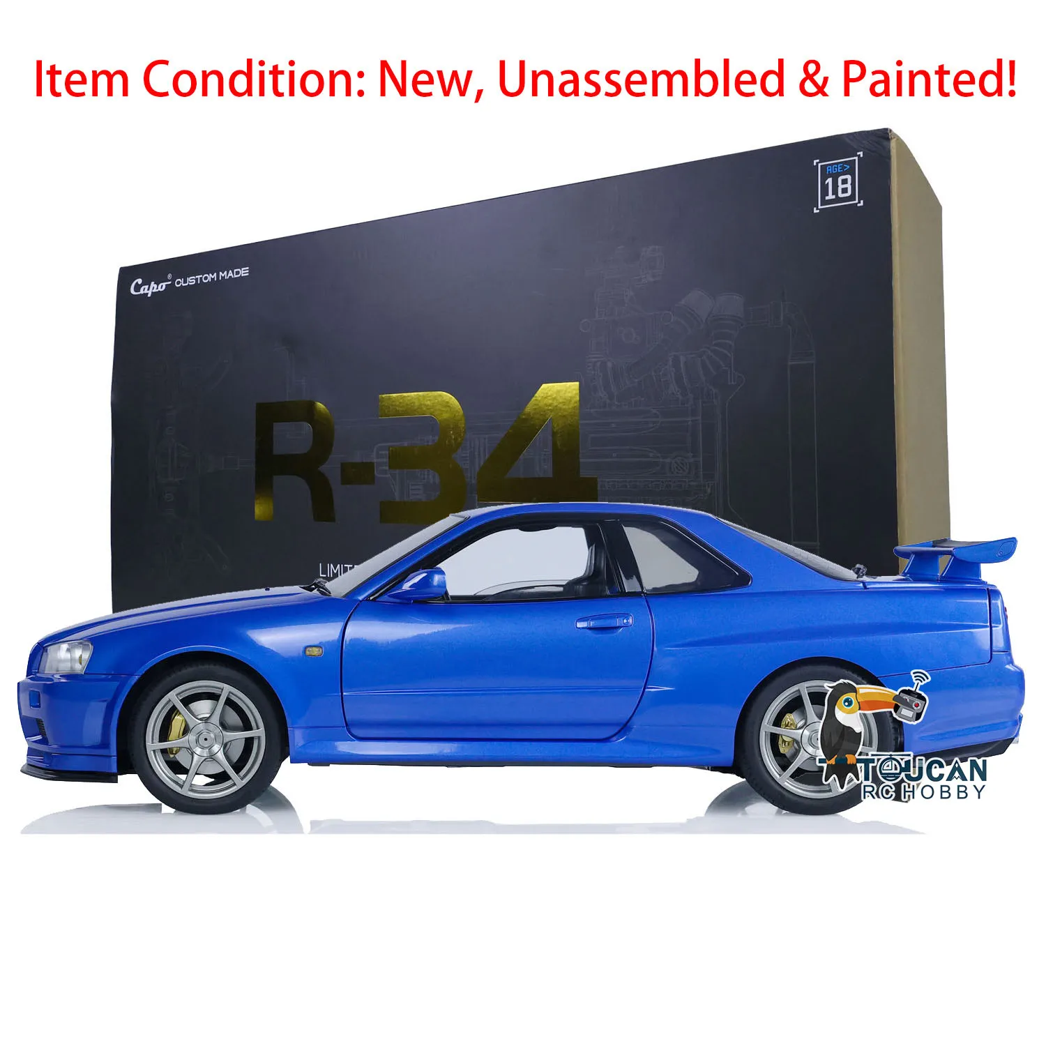 В наличии Капо синий R34 RC гоночный автомобиль GTR 1/8 окрашенные комплекты моделей металлических высокоскоростных дрейфующих транспортных средств игрушка подарок TH22605