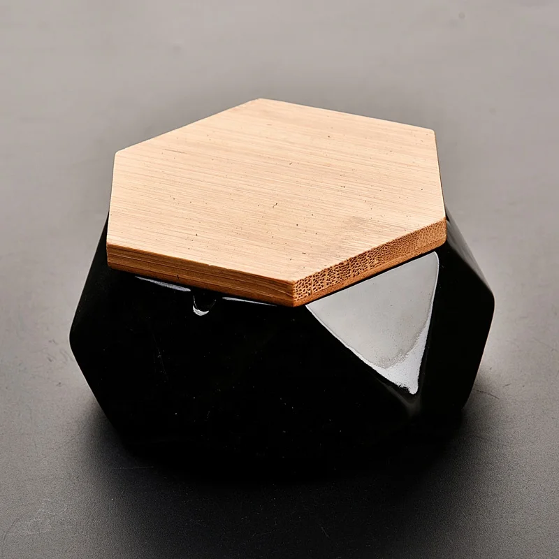 
Dustproof color ashtray geometric shape with bamboo cover fashion innovative personality cheap cigar ashtray 