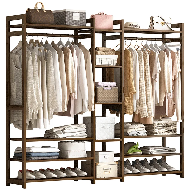 Living Room Modern Bamboo Clothes Hanger Rack Home Bedroom Hat Coat Clothes Storage Hanger Stand Shelves