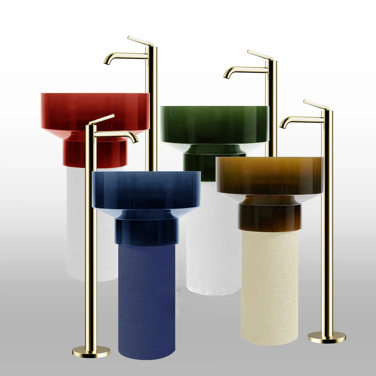 Red Resin Wash Basin Solid Surface Bathroom hand Basins Bathroom Sink with Marble Pattern