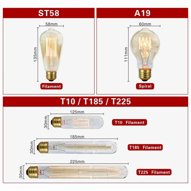Лампа накаливания E27 220 В 40 Вт A60 ST58 ST64 T10 T45 T185 G80