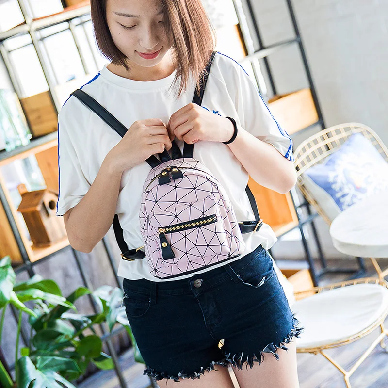 Fashion Cute Geometry Pattern Mini  PU Leather School Leisure travel Backpacks for Girl Women