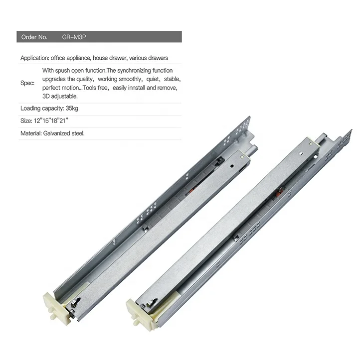 Hidden Slide Rail Support Bottom Buffer Mute Self-Closing Drawer Track Damping Three-Section Rail