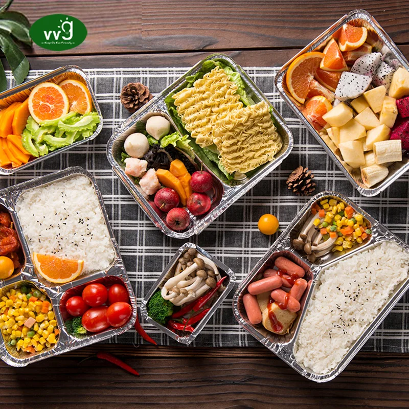 VVG aluminum foil container food trays take out freezer oven safe 3/4 compartment disposable aluminum foil pans