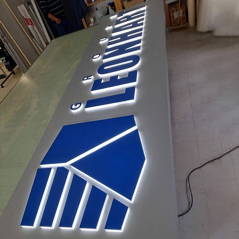 Customized company hotel image wall logo sign back luminous letter led logo sign