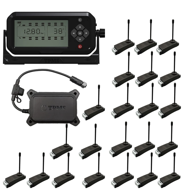 Truck TPMS 22 Wheels Bundled Sensors with Repeaters Automatically identification Information Replaces Trailer Real Time RS232