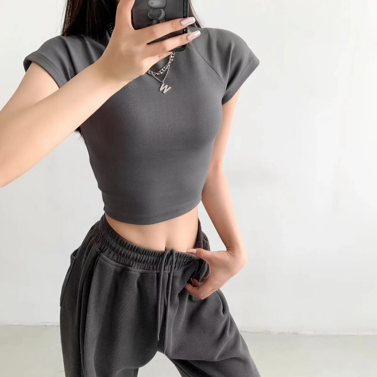 T shirt Manufacture Crop Bady Tee Custom logo Cute crew neck raglan seam short sleeve crop t shirts for women