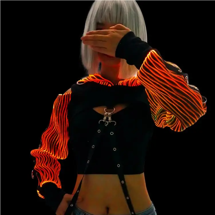 Multi Color Change Cyberpunk LED Light Emitting  Hoodie Light Up Party Luminous Jacket