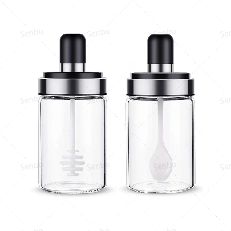 Wholesale Kitchenware Glass Small Jar Spice Container with Spoon for Salt Pepper