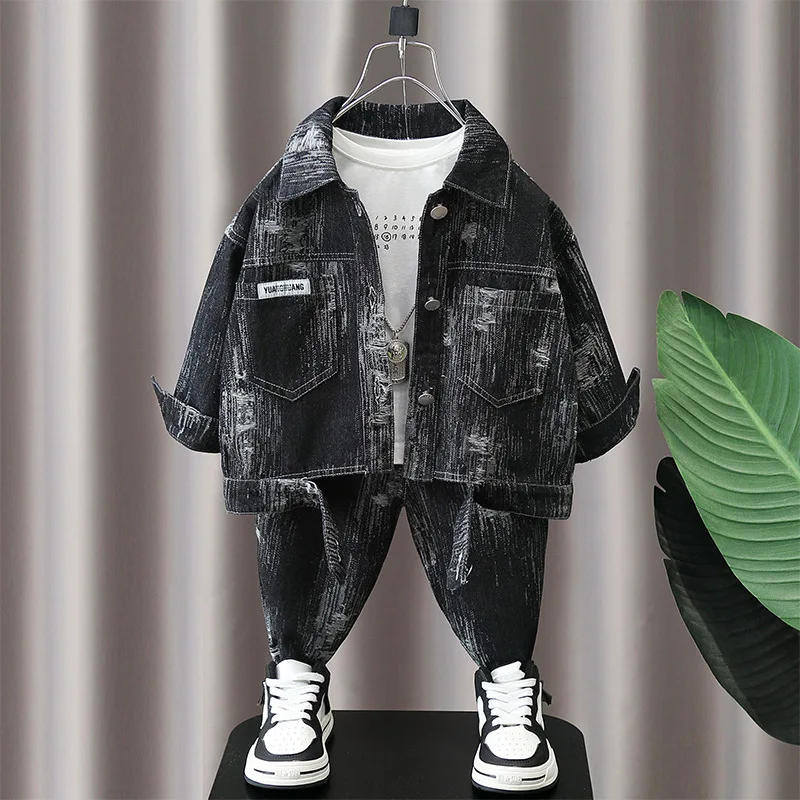 Boys denim suits autumn new children clothing handsome boys spring and autumn clothes Korean style two-piece suits trendy