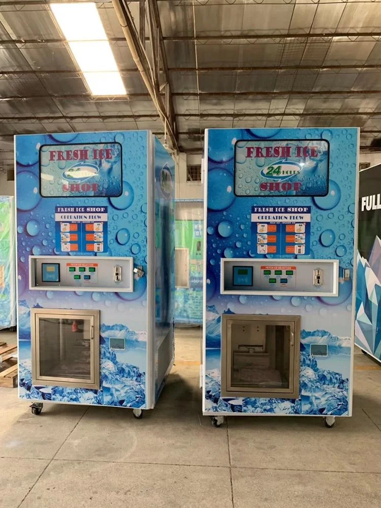 
cube vending machine ice and water dispenser with auto bagging system 