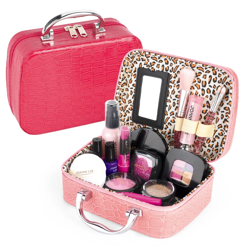 Real kids Pretend Play Beauty & Birthday Gift cute pink dress up game cosmetic bag  portable box Make Up Toys For Girl