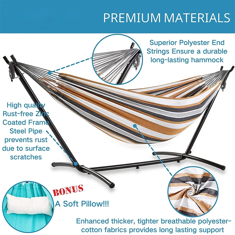 Hammock With Space Saving Steel Stand Includes Premium Portable Carry Bag And Pillow For 2 Person