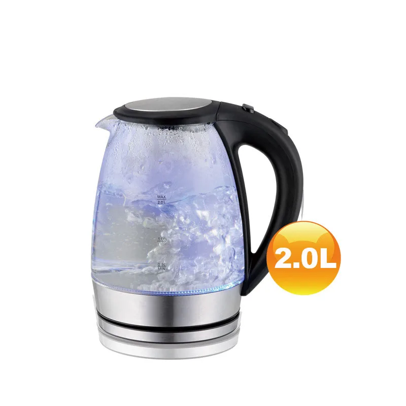 Экологически чистый электрический стеклянный чайник высокой емкости 2 л с автоматическим отключением питания