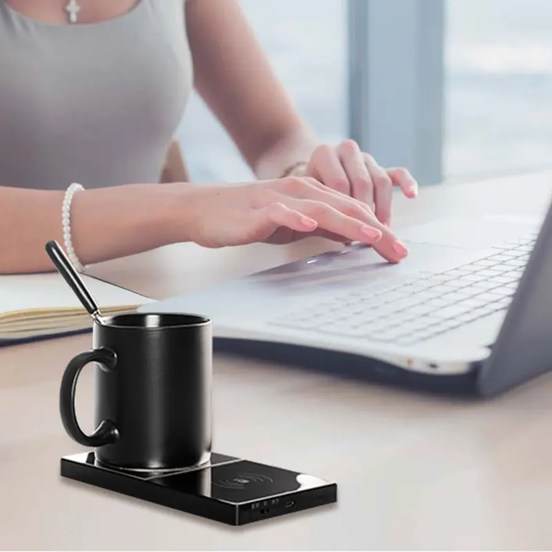 New Creative Multifunctional Makeup Mirror Design Mobile Phone QI Wireless Charger Pad with Mug Warmer Cup Heater