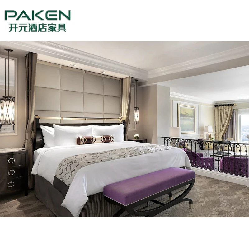 Classic Design Luxury Style Villa Bedroom Furniture Sets Solid Wood Frame Queen Size Wooden Bed