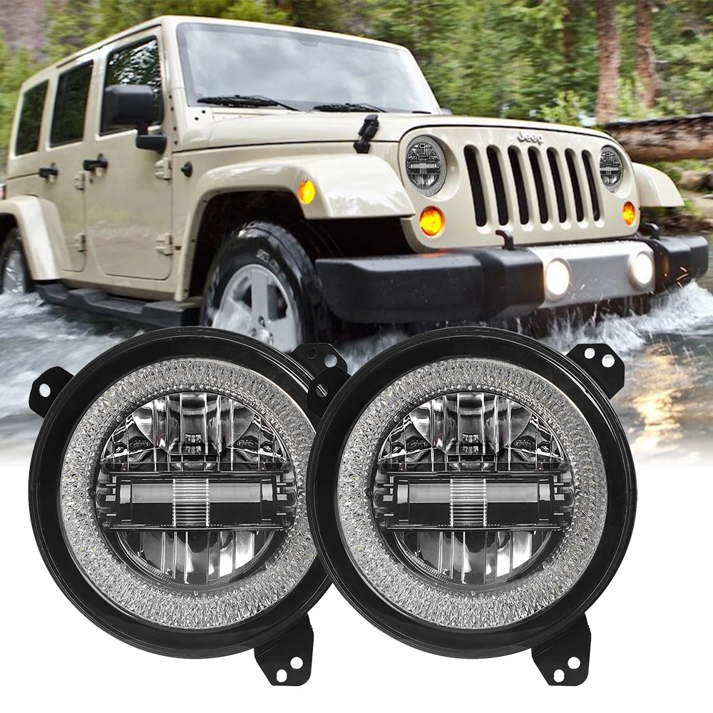 Loyo 9' Led Headlights For Jeep Wrangler JL With Halo Rings DRL Car Led Headlights High Low Beam 9inch Round Led Headlamp