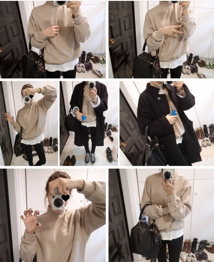 Wholesale 2021 Cute Women Pullover Autumn Knit Sweatshirt Coat Winter Loose Fleece Solid Color Round Neck Thick Hoodies Sweater