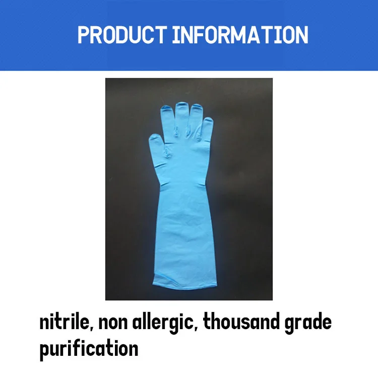 Custom waterproof 16 inch 6 mil cleanroom lab nitrile antistatic touch screen long safety work chemical elbow length gloves