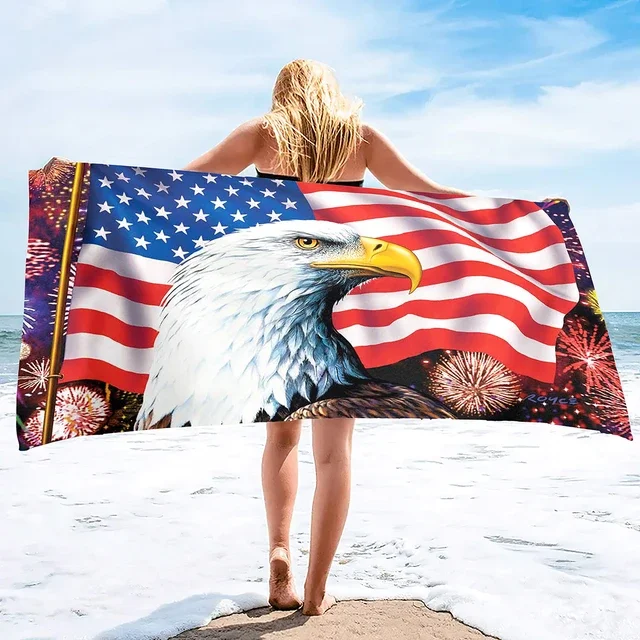 American Flag Beach Towels Independence Day Bath Towels Sport Bar Towel for Adult Kids Microfiber Quick Dry Swimming Cover
