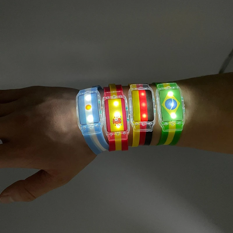 Custom national flag LED bangle bracelets Silicone Football Soccer Fans Cheer Souvenirs luminous wristband Soccer Equipment