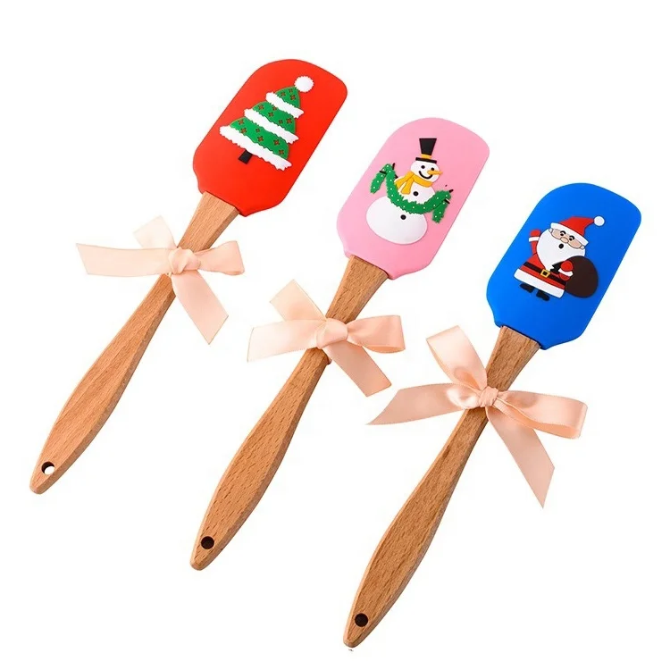 Custom Wholesale Xmas Pattern Print Scraper Baking Tools Silicone Cooking Salad Spatula