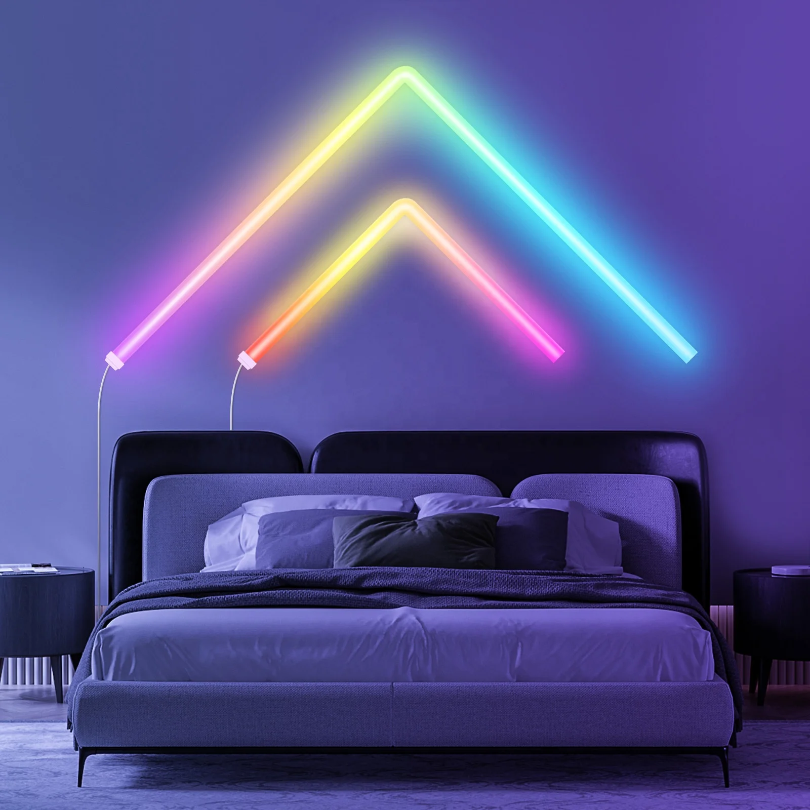6Pcs Glide RGBIC Smart Wall Light with 4 Corners Multicolor Music Sync Smart  LED Wall Light Bar