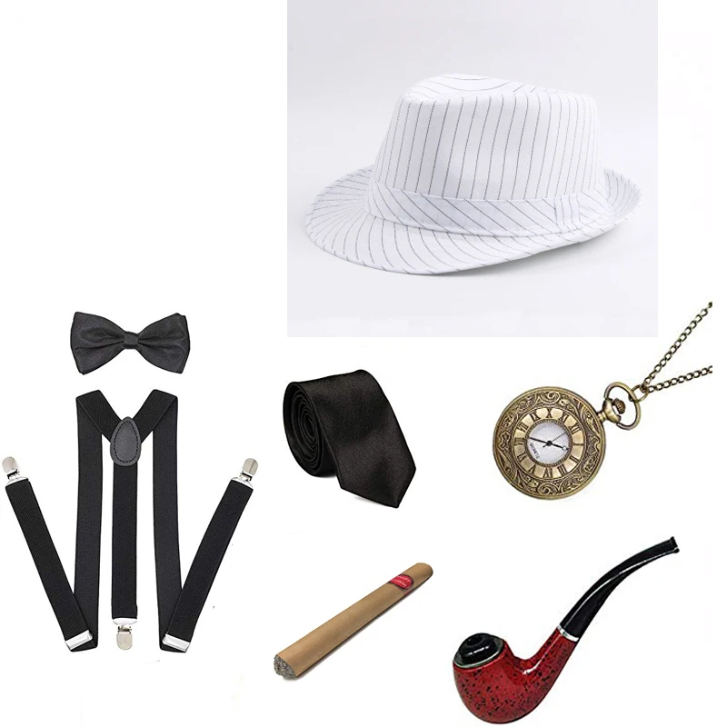 1920S Mens Great Gatsby Accessories Set Roaring 20s 30s Retro Gangster Costume