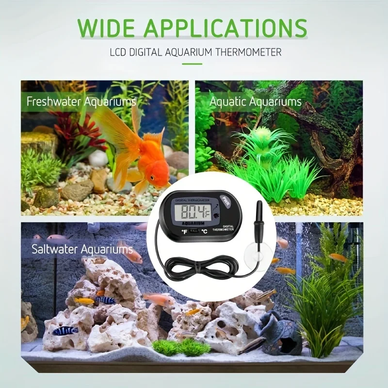 Fish Tank LCD Digital Aquarium Thermometer With Water-Resistant Sensor Probe And Suction Cup For Reptile Turtle Incubators
