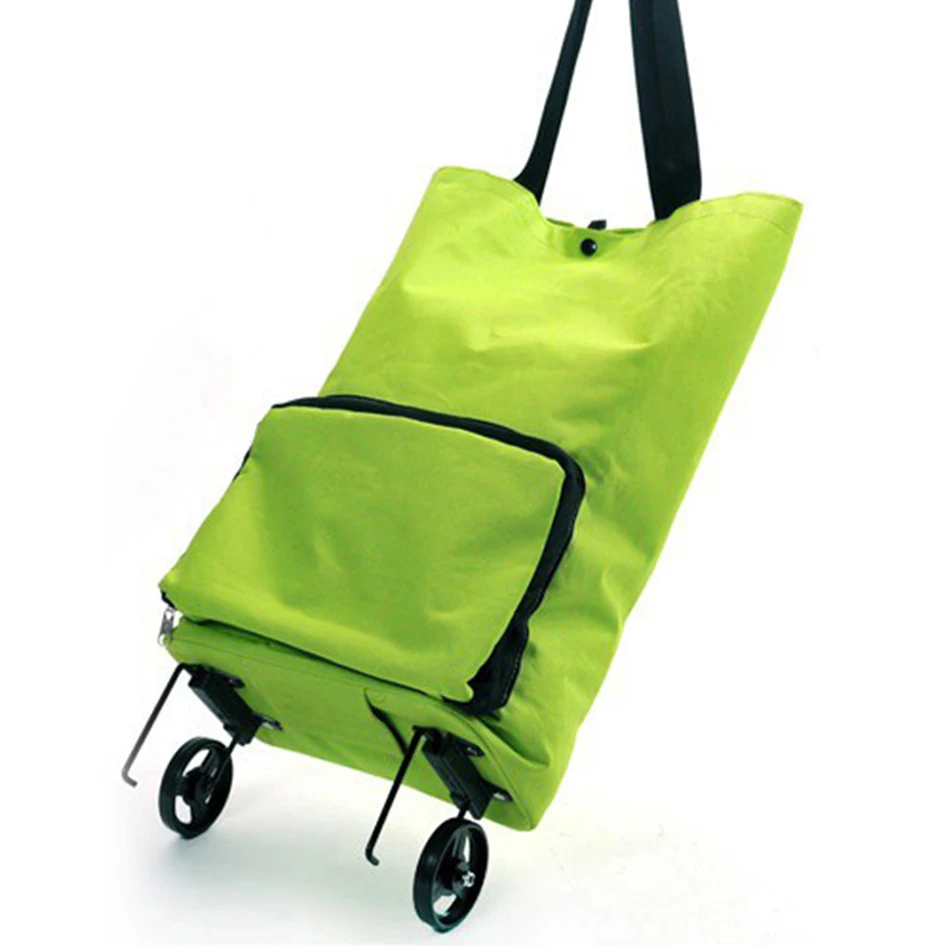 wholesale green foldable folding wheel custom logo shopping cart trolley bags