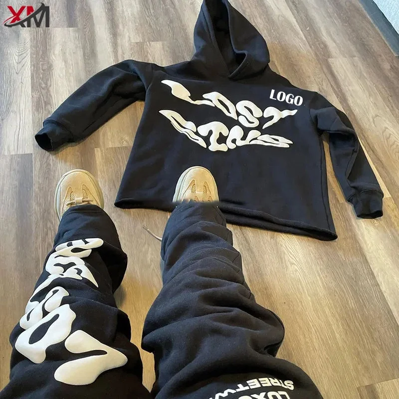 Oem Odm Drawstring Solid Color Custom Logo Men Sets Plus Size Hoodie Tracksuits For Men 2 Piece Set Fleece Sports Joggers Suits
