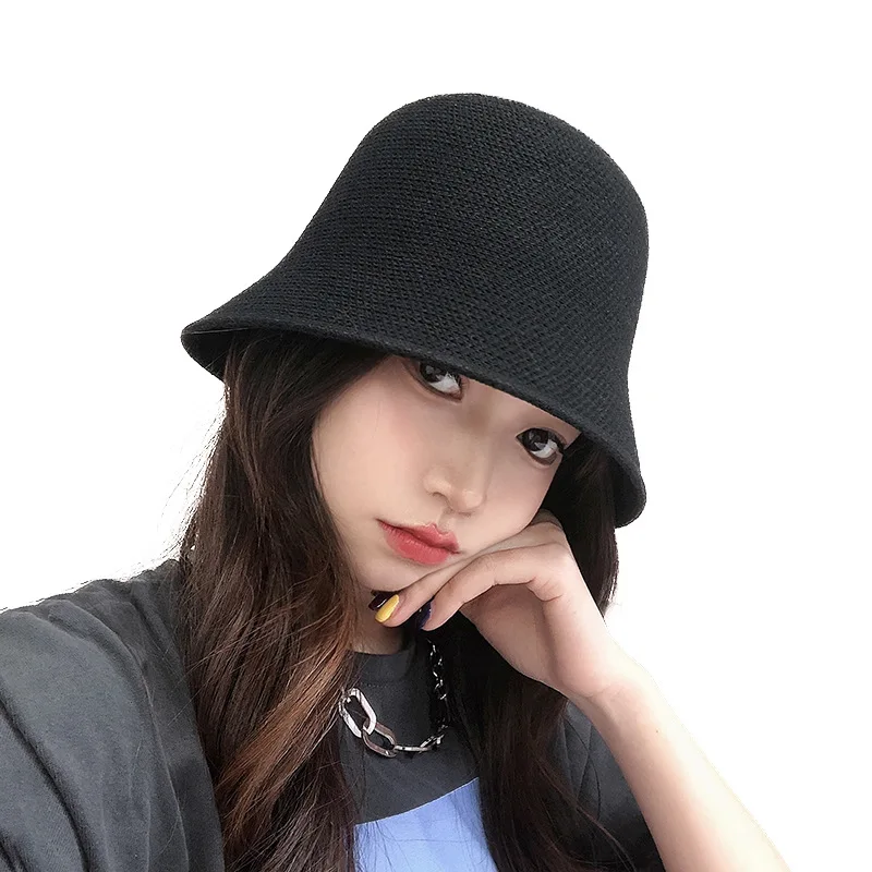 RTS Fashion Custom Logo Solid Color Women Summer hats Breathable Fisherman Hat Handmade Crochet Knit Bucket Hat