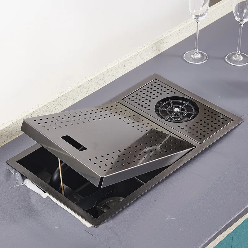Hidden Stainless Steel bar Sink With Glass Rinser