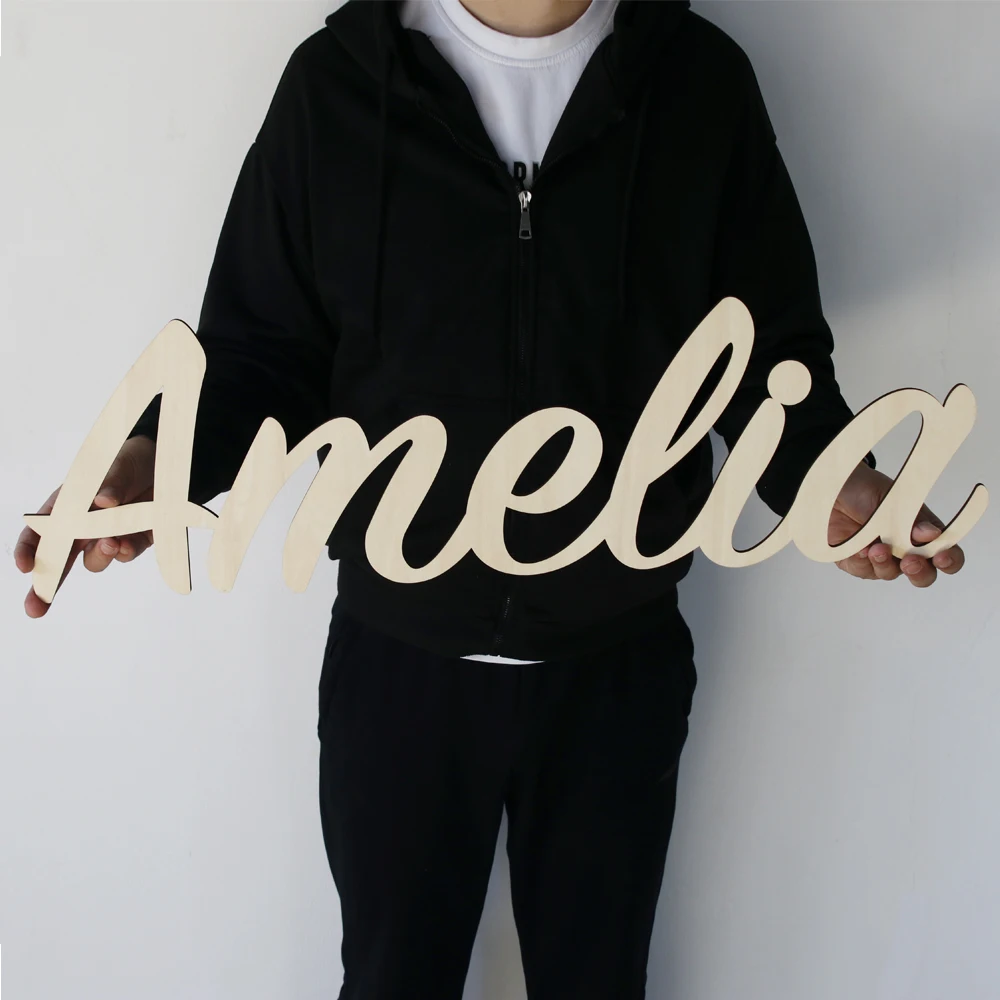 Tailai Laser cutting welcome wooden words Sculpture Hanging Decor Door  Room Decoration Personalized Wooden Name Sign