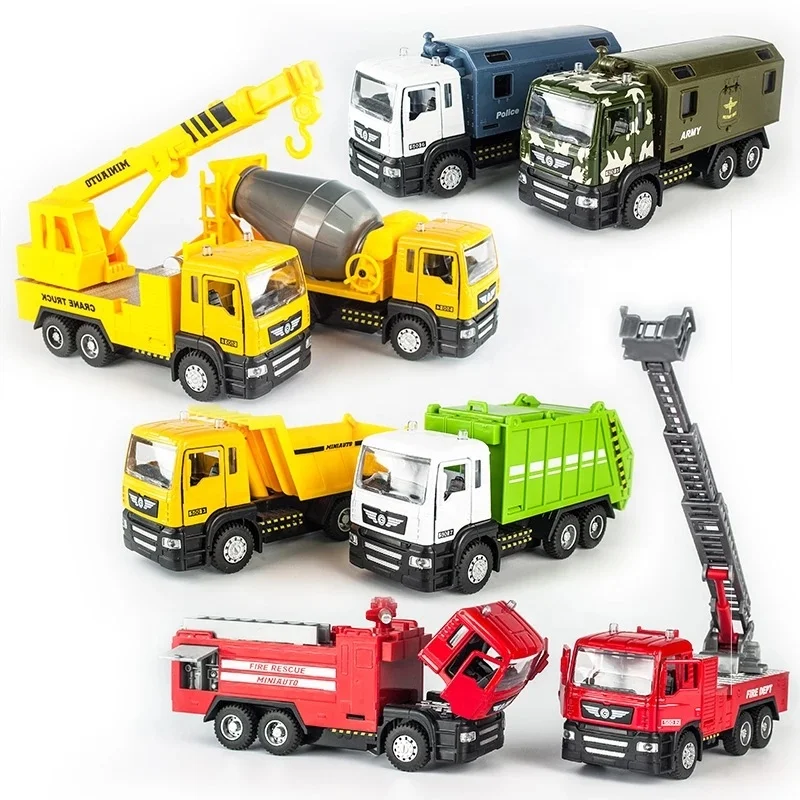 1:50 Vehicle Model Toy Alloy Diecast Engineering Dump Fire Crane Truck Transport Military Tow Car