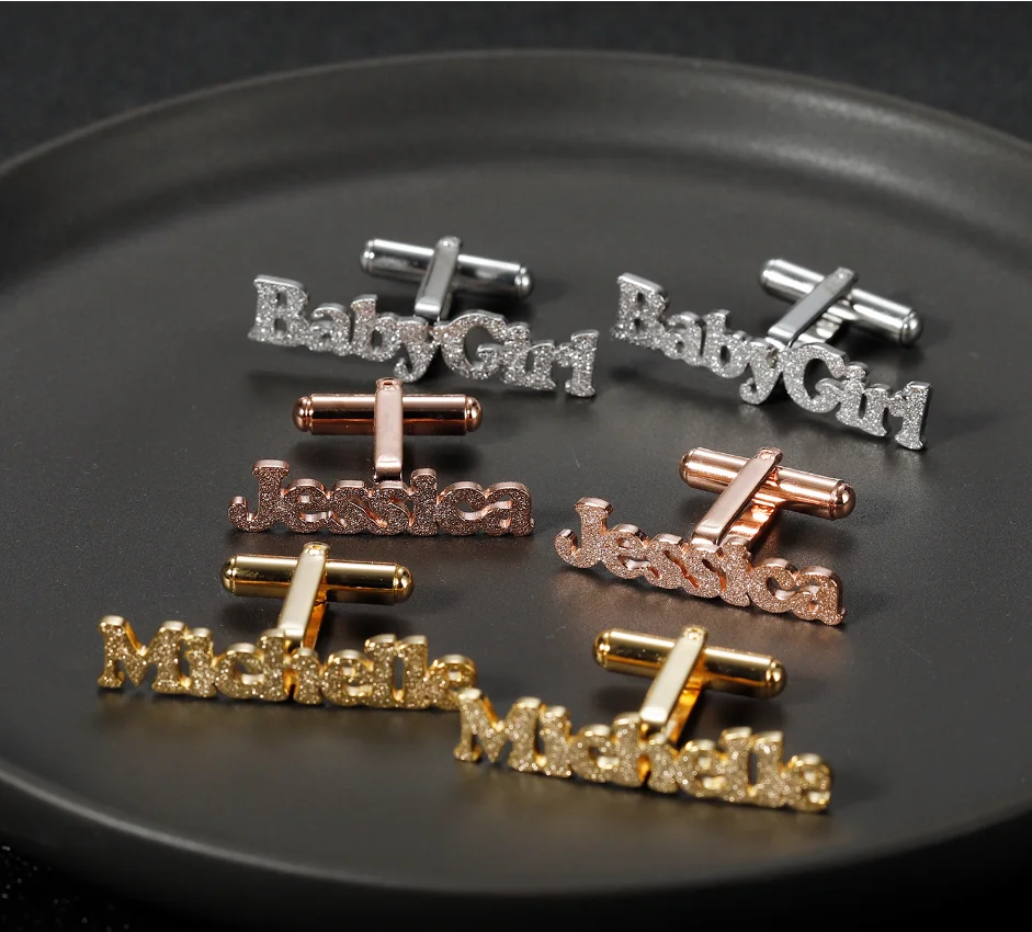 Fashion Rose Gold&Gold Personalized Name Cufflinks Light  Frosted Stainless Steel Shirt Jewelry & Custom Name Cuff links