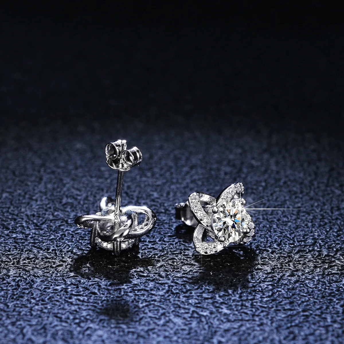 Luxury 925 Sterling Silver Moissanite Diamond Stud Earrings Mossanite Jewelry Four-leaf Clover for Women Fine Jewelry