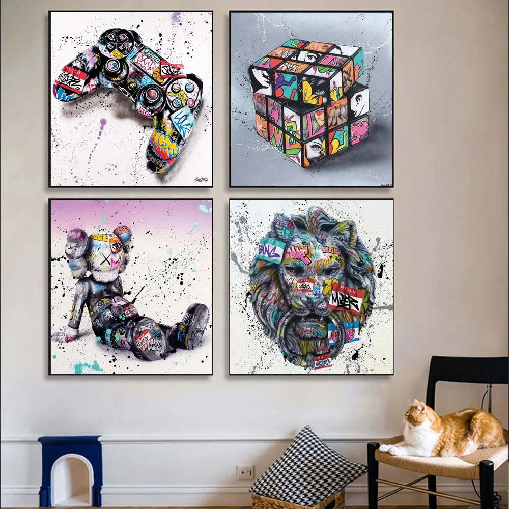 home decoration Graffiti gesture Abstract square canvas graffiti wall  pop art modern decor poster