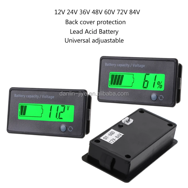 12V 24V 48V 60V 72V 84V Lead-acid Battery Capacity Indicator Voltage Meter Voltmeter Blue white green LCD Monitor GY-6DG