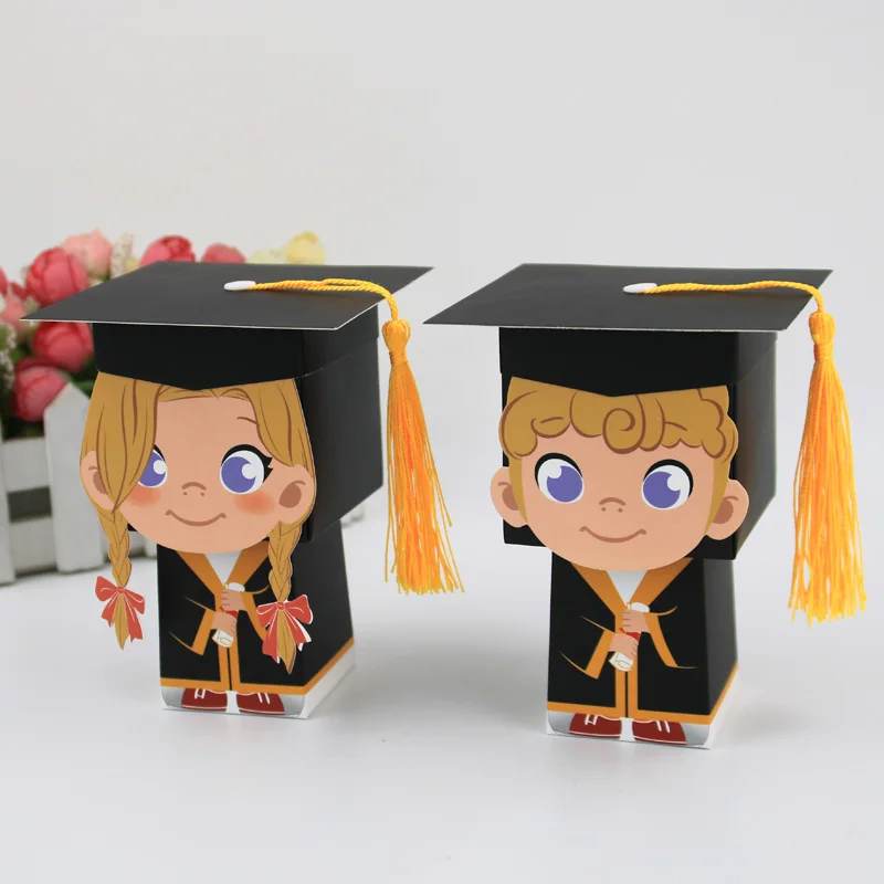 new design hotly sold lovely  little girl and boy cap-shaped sweet candy gift party favors graduation paper box