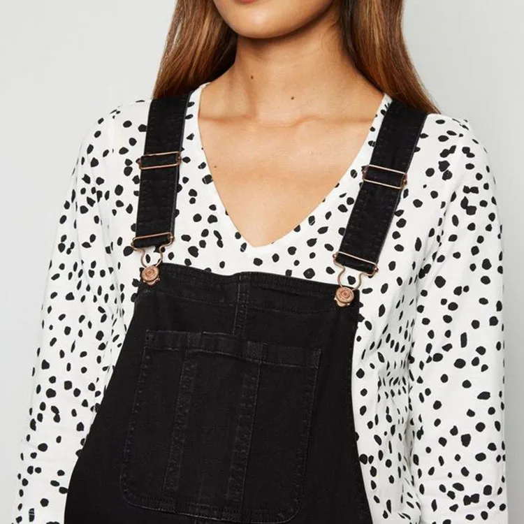 Custom Maternity Black Denim Skinny Dungarees jeans woman