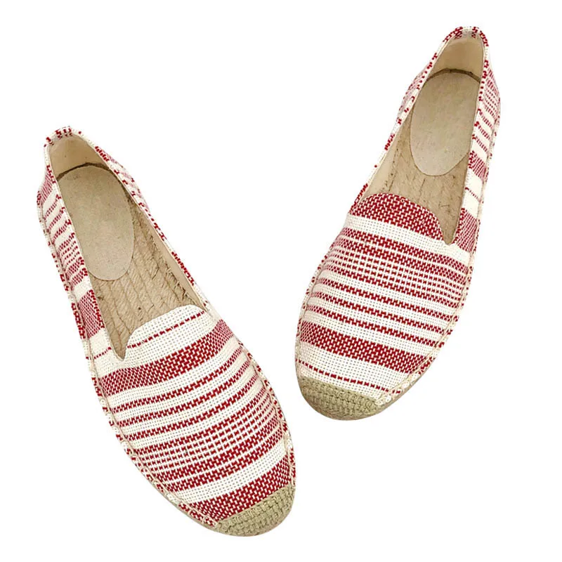 Wholesale  New style fashionable Casual closed toe flat slip on soft jute sole canvas casual espadrilles shoes for women