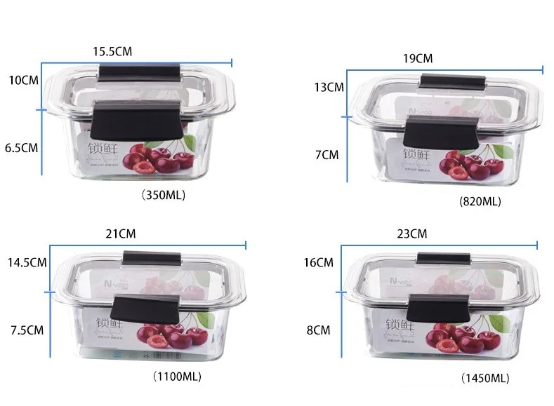 Airtight Pantry Organization Clear Plastic BPA Free Fridge Food Storage Container with Lid