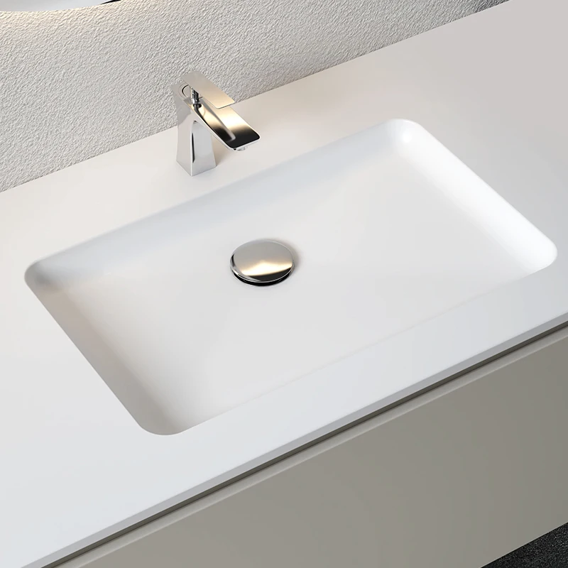 Flat Resin Stone Solid Surface Bathroom Sink/Square Shower Wash Basin