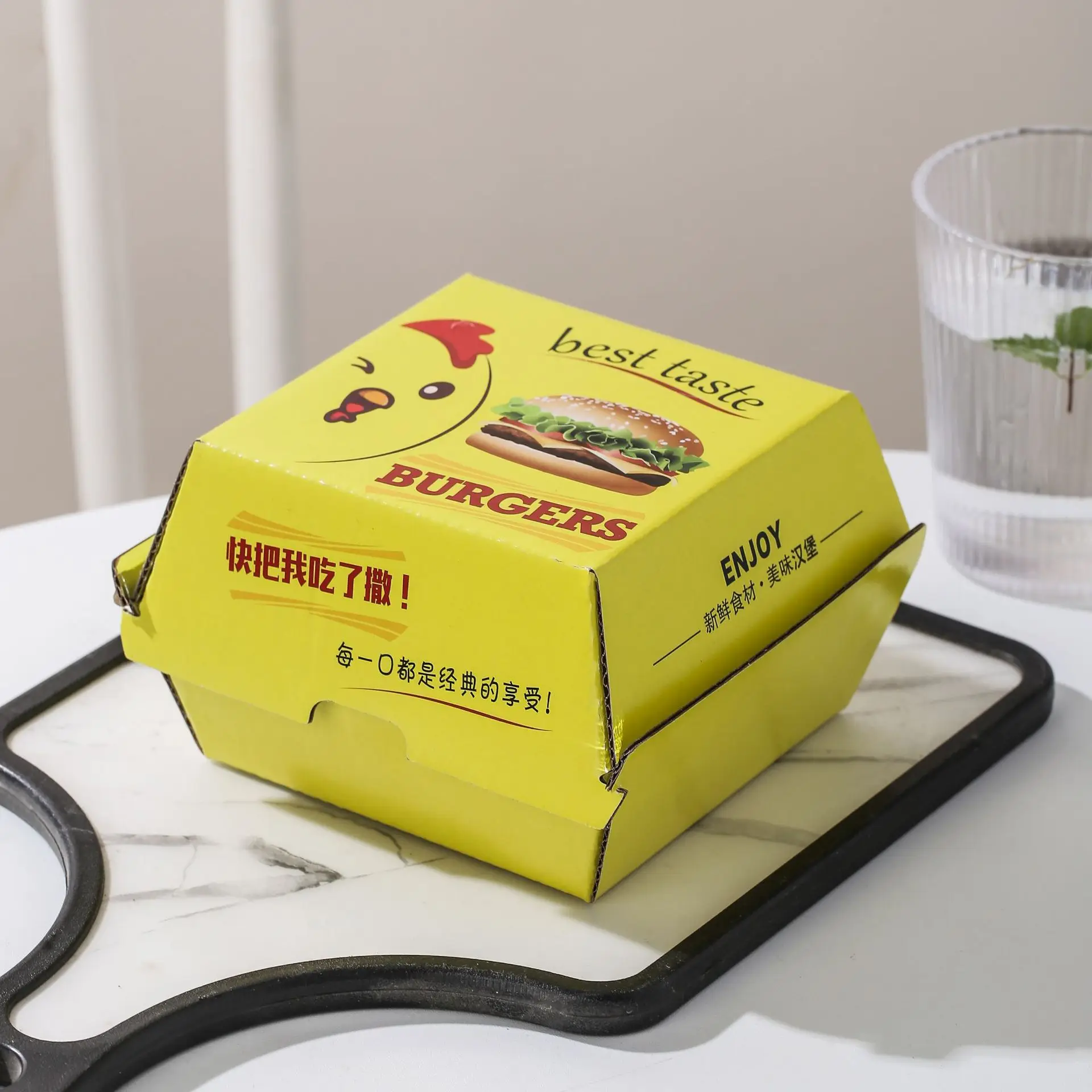 Easy-to-fold hamburger box chips chicken take out paper box food package container
