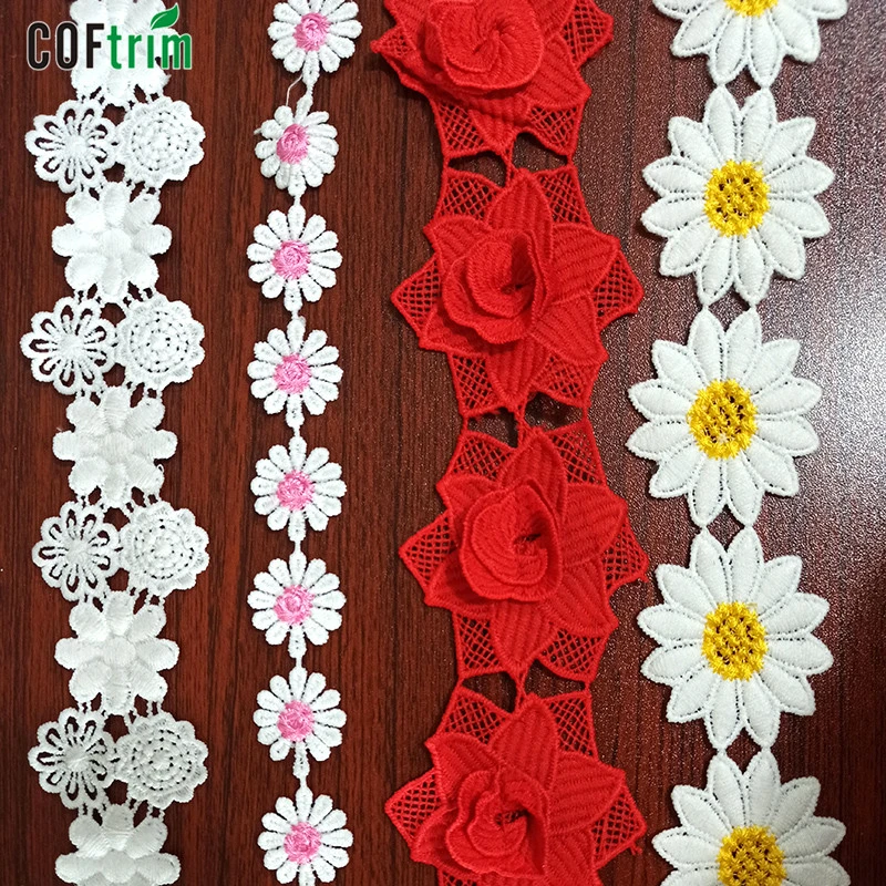 
garment use yarn dyed flower lace trim embroidery lace trim cotton crochet chantilly lace trim 