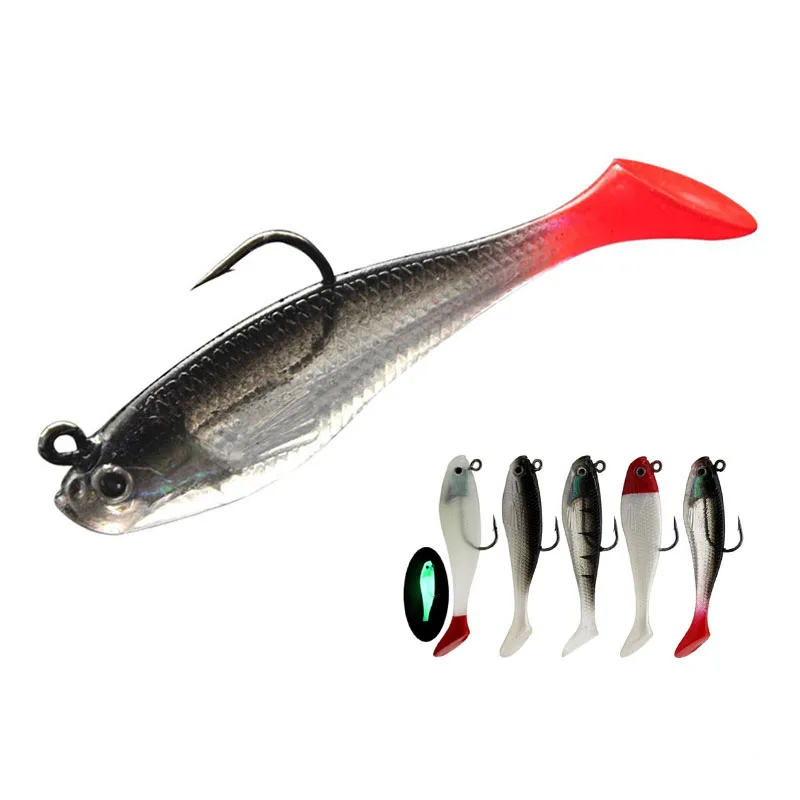SOFT Plastic Silicone Sinking Swim baits  8cm 9.5g single hook T tail fishing lure Soft Bait Jig Head Durable Metal Construction