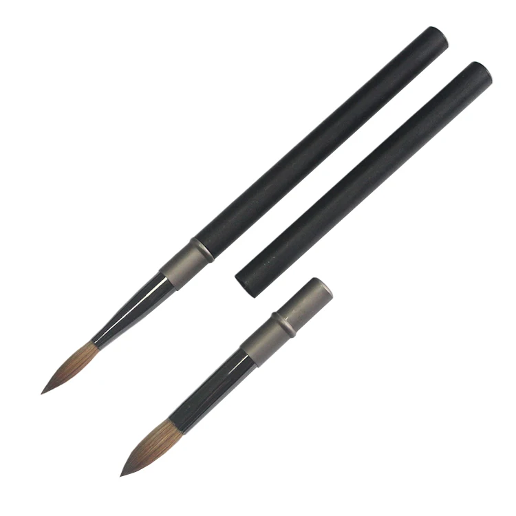Top Quality 100% Kolinsky hair Nail Art Brush Matte Black Metal Hand Crimped Round Kolinsky Nail Brush For manicure brush powder